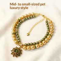 Collier de luxe pour animaux de compagnie, style vintage, avec perles et gemmes vert olive en forme de cœur, double couleur, pour petits et moyens animaux