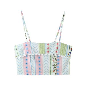 Ensemble deux pièces personnalisé été 2026 pour <span class=keywords><strong>femme</strong></span> : haut sans manches et jupe midi à volants avec pompons et franges – Fabrication OEM/ODM en Chine - Product Image 3