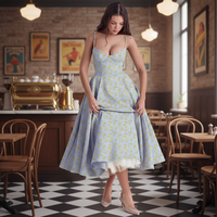 Gaun rok panjang model swing besar berbahan taffeta Prancis vintage Amerika Eropa musim panas baru 2026, tanpa tali, pinggang tinggi, dua lapis