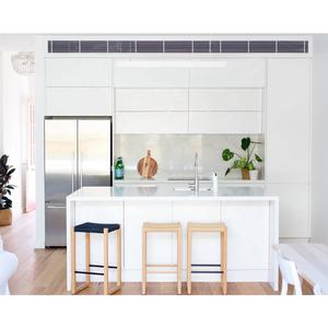 Ensemble de meubles de <span class=keywords><strong>cuisine</strong></span> avec four à micro-ondes encastré laqué blanc brillant avec comptoir de bar à petit-déjeuner - Product Image 5