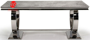 Mesa de Comedor de Mármol Crema y Acero Inoxidable Cromado de 180 cm, Vida Living Arianna, Mármol Gris con Base de Acero Inoxidable - Product Image 3