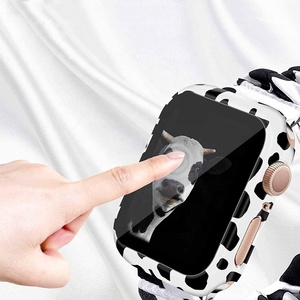 Conception de vache couverture complète pour Apple Watch 8 7 6 5 41mm 45mm 40mm 44mm 38mm 49mm protecteur d'écran pare-chocs imprimé léopard PC + étui en verre - Product Image 3