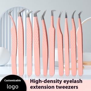 Alta precisão em aço inoxidável pinça cílios com Pink Fiber Tip e Gold Clip Beauty Tool para extensões - Product Image 2