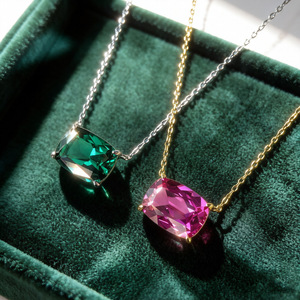 Collier Minimaliste Simple et Coloré avec Zircon Cubique Rond, Ovale ou Rectangulaire – Bijou Fin - Product Image 3