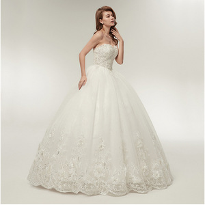 Strapless Ball Gown Wedding Dress Floor Length Natural Waistline Polyester Fiber Simple Style - Product Image 2