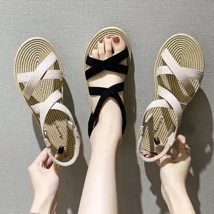 夏季女式凉鞋2024新款韩版时尚平底鞋罗马仙女风格休闲平跟沙滩鞋