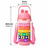 Bouteille d'eau isotherme à double paroi en acier inoxydable 316 de 14 oz avec motif puzzle mathématique et oreilles de lapin, avec poignée et paille, idéale pour l'école
