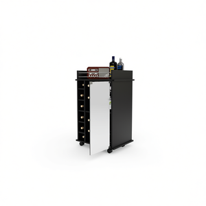 Chariot de bar noir Dukat avec deux étagères et six casiers à vin intégrés, quatre roulettes pour une mobilité facile - Product Image 1