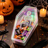 Boîte de rangement en plastique irisée en forme de cercueil squelette pour Halloween, pour bonbons et bijoux, idéale pour la décoration de fête, vente en gros