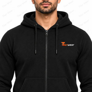 <b>Men's</b> Full Zip Hoodie <b>Black</b> Cotton Fleece Regular Fit Casual Hooded <b>Sweatshirt</b> with Front Pocket and Logo Print Zipper Hoodies - Product Image 5