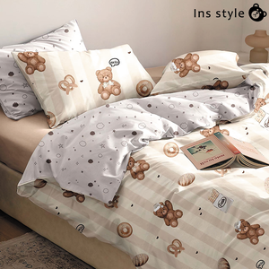 Bộ chăn ga gối đệm 4 món phong cách hiện đại, dùng được quanh năm, khuyến mãi nóng, họa tiết hoạt hình gấu dễ thương 3D dành cho bé trai và bé gái - Product Image 2