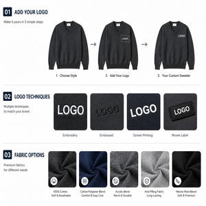 Pull-over personnalisé à manches longues et col en V 100% coton unisexe pour enfants, uniforme scolaire pour l'école primaire, le collège et le lycée - Product Image 4