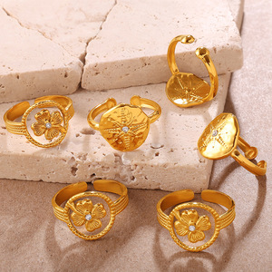 Bague ouverte en or avec motif floral et sertissage à griffes de diamants, bijou unisexe, cadeau - Product Image 1