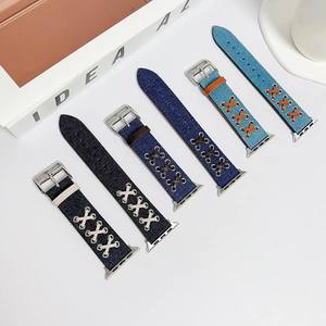 Correa de cuero vaquero para <span class=keywords><strong>Apple</strong></span> <span class=keywords><strong>Watch</strong></span> Band Ultra 49 41 <span class=keywords><strong>45mm</strong></span> Luxury Band 38 42mm Correa IWatch Series 8 <span class=keywords><strong>7</strong></span> 6 SE Pulsera de repuesto - Product Image 4