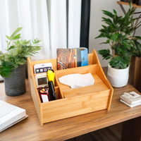 Organisateur de bureau multifonction en bambou personnalisé, support de rangement vertical pour fournitures de bureau et articles divers, idéal pour salon et bureau