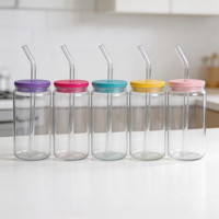 Verres en verre borosilicate en forme de canette de bière de 16 oz pour thé glacé, café glacé, avec couvercle en bambou et paille en verre – Vente en gros