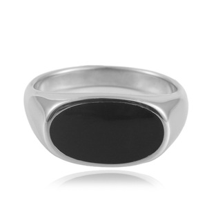Men's <b>Titanium</b> Steel <b>Ring</b> Black Epoxy Resin Oval Bezel Setting Size 24 Fashion Jewelry - Product Image 4