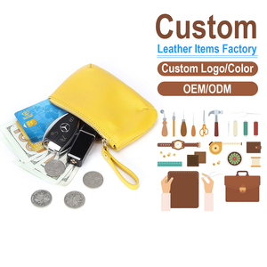 Genuine Soft Cowhide Women's Coin Holder, Yellow Leather Keychain <b>Wallet</b>, ODM Custom Factory, Fashionable <b>Small</b> Pouch for Gift - Product Image 1
