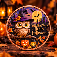 Pièce de monnaie 3D en cuivre pur 999 de 1 oz, motif halloween hibou fantôme dessin animé, impression UV en relief, boîte cadeau, objet de collection souvenir