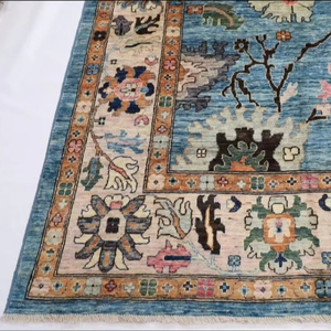 Tapis d'Accent Bleu Indien Oushak Authentique en Coton Noué à la Main Grand Rectangle Taille Personnalisable pour Décor Abstrait de Couloir de Chambre - Product Image 1