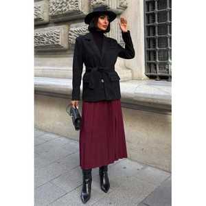 Blazer en daim vintage boutonné avec ceinture, noir, manches longues, veste d'automne pour femme, daim de vache - Product Image 4