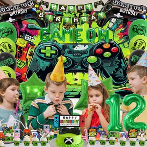 Wholesale Cool Green Video Game <strong>Birthday</strong> <strong>Decoration</strong> Boy 12 Years Gaming Foil Balloon <strong>Background</strong> Cake Topper Banner Set - Product Image 2