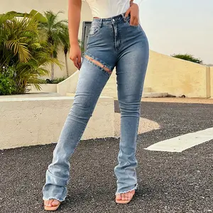 2023 jeans wanita seksi lepas pasang kepribadian kasual ketat pinggang tinggi berlubang Musim Semi