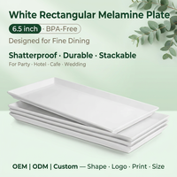 Assiettes rectangulaires en mélamine blanches écologiques OEM ODM 6,5 pouces incassables et compatibles lave-vaisselle pour pique-nique, camping et extérieur