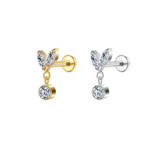 حلقات أنف وشفاه مطلية بالذهب التيتانيوم 16 جرام بالجملة، أقراط أذن للنساء بخيط داخلي، حلق كربوهيدرات الأذن مرصع بالزركون على شكل زهرة مقطوعة - Product Image 2