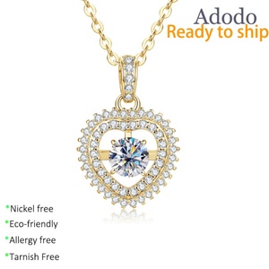 Collier en forme de cœur à double halo en zircon de 5,5 mm, en cuivre pur plaqué or 14 carats, bijoux de mode en gros pour femmes - Product Image 1