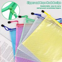 Sac en maille translucide durable à fermeture éclair avec crochet en corde, fermeture éclair étanche, sac en maille pour documents pour fournitures scolaires