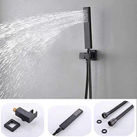 Système de douche de luxe noir mat, kit de douche carré à effet pluie avec douchette à main, robinet de douche en laiton encastré avec valve