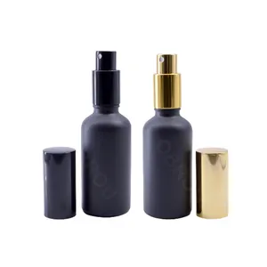 Gold Cap Type Glass Spray Bottle 30ml 50ml 100ml Black Matte Bottle with Press Pump for Cosmetics 10ml Spray Bottle Included