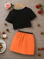 Ensemble Robe et Jupe pour Filles de 6 à 14 Ans : Haut Imprimé et Jupe en Tulle avec Ceinture, Vêtements Ados en Gros