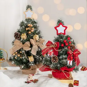 Noel masa ev dekorasyonu için çam konileri ve çilek ile 45CM masa yapay Mini PVC yılbaşı ağacı