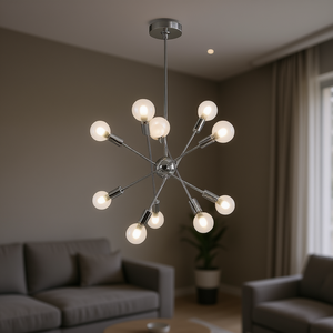 Modern 10-Light Sputnik Chandelier <b>Chrome</b> Adjustable Arms <b>Pendant</b> <b>Lighting</b> for Living Room - Product Image 2