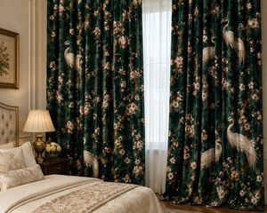 Cortina con diseño de ensueño de pájaros, de terciopelo o opaca, estilo Art Nouveau, cada panel es elegante y decorativo para la sala de estar - Product Image 3