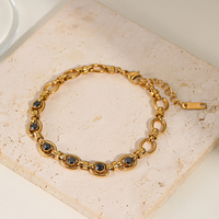 Bracelet élégant vintage en acier inoxydable plaqué or 18 carats, maillons ovales, zircon noir incrusté, bracelet chaîne étanche, bijoux