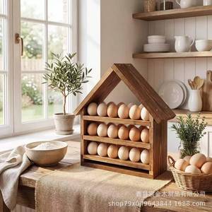 Estante de Almacenamiento de Huevos en Forma de Casa de Madera de 3 Niveles, Organizador de Huevos para Encimera de Cocina - Product Image 1