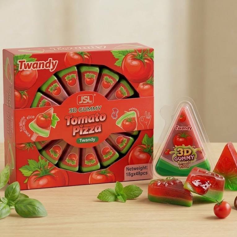 Novelty Pizza Slice Shaped Gummy Candy, Tomato Flavored 3D Jelly Sweets ...