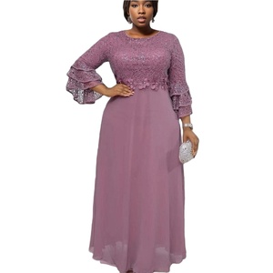 New Arrival Elegant Chiffon Embroidery Ruffles Digital Flare Stack Sleeve Maxi Dress Women Natural Waist Eco-Friendly Breathable - Product Image 1