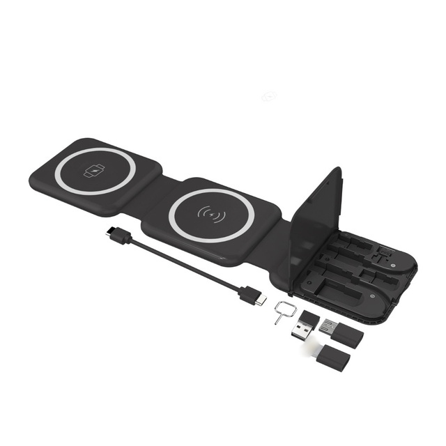 Foldable Fast Charging 15W Foldable Charging Dock 3 in 1 Magnetic Wireless Charger Stand Station With USB Cables Kit Storage Box