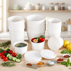 26 OZ White Paper & Kraft Soup <b>Cup</b> Double Wall <b>Disposable</b> Food Baverages with for Salad Noodles Fast Food Packaging - Product Image 3