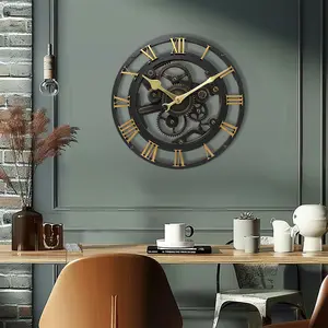 Gear Retro Large Circular Clocks 14" Industrial New Design Punk Gear Art Decor House Clock
