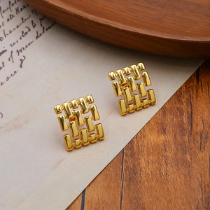 Geometric Metal Stud Earrings Gold Zinc Alloy Stainless Steel Post Women Fashion Jewelry - Product Image 2