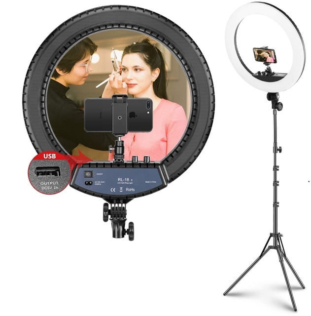 Professional 18-Inch Dimmable LED Ring Light Plastic Tripod Stand 512 LEDs 4800 Lumens Bi-Color Temperature for TikTok Live