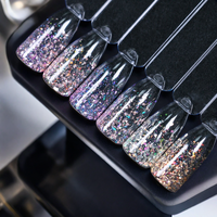 Gel de Uñas UV LED al por Mayor de Fábrica, Gel de Uñas Reflectante con Diamantes Triturados Efecto Brocado Nube Ámbar