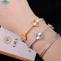 Pulsera de Tenis con Trébol de Cuatro Hojas, Joyería Hip Hop, 3mm, Plata S925, Chapado en Oro, con Incrustaciones de Moissanita