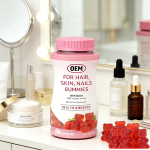 Complément alimentaire en gommes à la biotine et au collagène, marque privée OEM - Vegan, pour la croissance des cheveux, de la peau et des ongles, blanchissant, antioxydant, vitamines C et E, pour adultes - Product Image 2