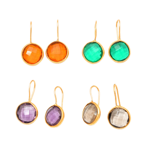 Pendientes de Gota con Piedras Preciosas - Pendientes de Plata de Ley Chapados en Oro con Corte Redondo y Engaste de Bisel para Bodas, Fiestas y Regalos - Product Image 1